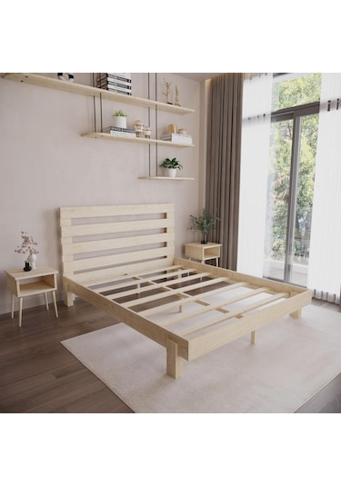 Urban New Model Doğal Çam Ahşap Karyola Ve İki Komodin Set-172 150 x 200 CM