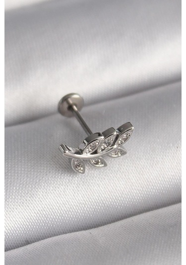 316l Çelik Gümüş Renk Dal Model Zirkon Taş Detaylı Tragus Piercing - Prt3500eb02956-8019 Gümüş