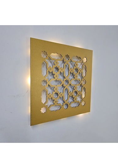 Led Işıklı Motif Tablo 2 - 30x30cm Gold