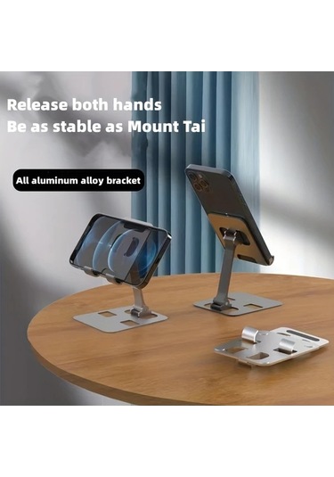 Chenkestoreone Aurora Gümüş Tüm Metal Katlanır Çok Açılı Telefon Tablet Tutucu Aurora Gümüşî