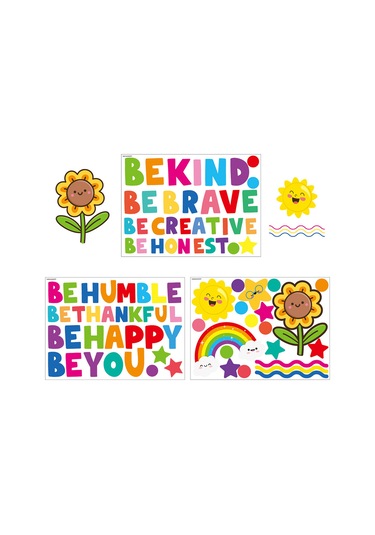 Geekyou 3'lü Renkli Motivasyonel Cümleler Duvar Sticker Seti Toplam 88 Desen - Pvc Materyal, Ev/okul Dekoru, Kolay Uygulama Çok Renkli