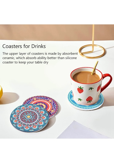 İçecekler İçin Bardak Altlıkları, Ahşap Masa İçin 8 Adet Emici Taş Bardak Altlıkları Çok Renkli