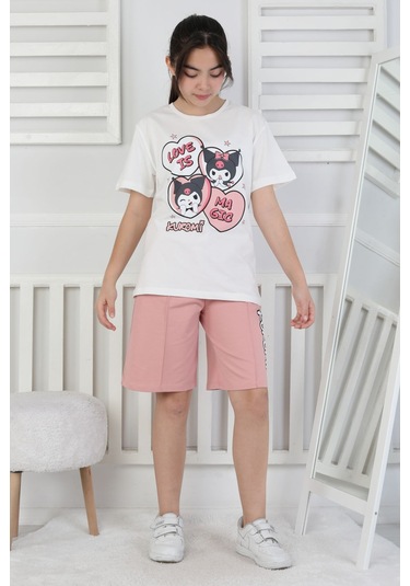 Love Is Kız Çocuk Üst Süprem Alt 2 İp Şort Takım Pudra