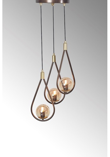 Luzarana Siena 3 Lü Sarı-Eskitme Metal Gövde Bal Rengi Camlı Tasarım L... Çok Renkli