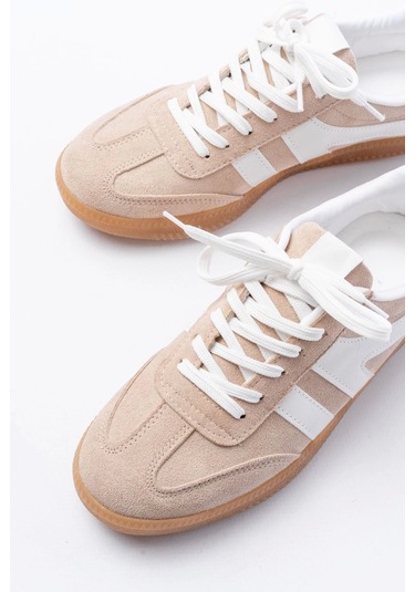M-1004 Bej Süet Bağcıklı Termo Taban Günlük Kadın Spor Bej