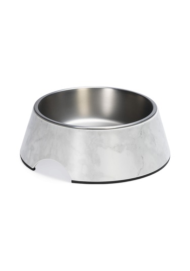 Beeztees Dbl Köpek Mama Su Kabı, Mat Paslanmaz Çelik, Beyaz Mermer Görünümlü, 22cm, 700ml