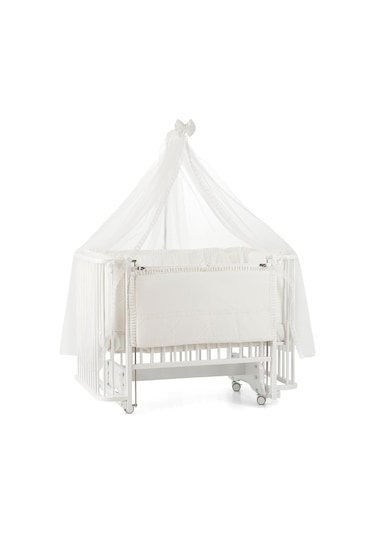 Meltem Kids Bambino Sallanır Ahşap Anne Yanı Beşik 70x110 cm (beyaz-ekru) Ekru