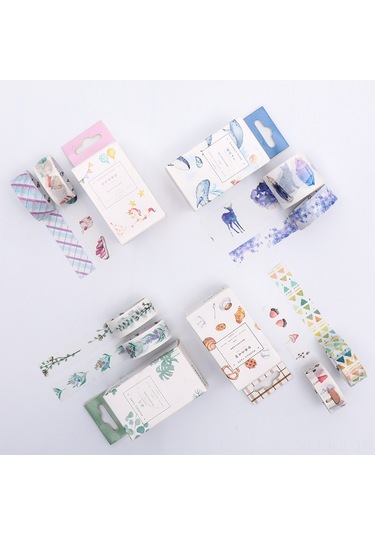 Gajeena Renkli Desenli Dıy Günlük Bantları Seti - 4 Rulo Dekoratif Washi Bant Ve Sticker