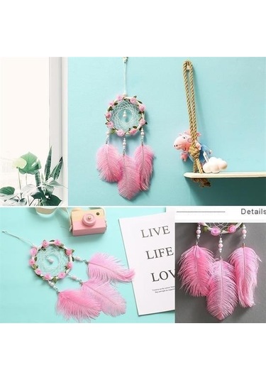 Seçkin Trend El Yapımı Kuş Tüyü Ve Led Işıklı Dekoratif Asma Düş Rüya Kapanı Çok Renkli
