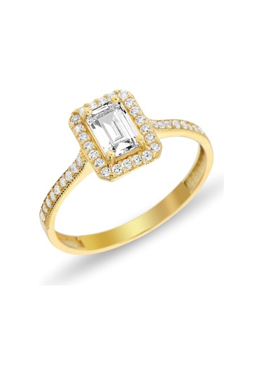 Chavin Baget Taşlı Sarı Altın Yüzük Et62