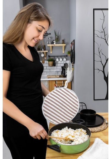 2'li Mutfak Seti Çok Amaçlı Organizer Düzenleyici Poşetlik Ve Pilav Demleme Örtüsü Takımı Gri Zincir Siyah