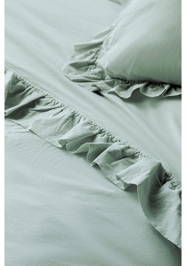Frill Mint Yıkanmış %100 Pamuk Poplin Nevresim Takımı Çift Kişilik Mint