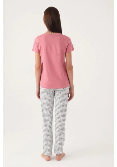 Arnetta Patlı Düğmeli Yaka Pamuk Kadın Pijama Takım 001