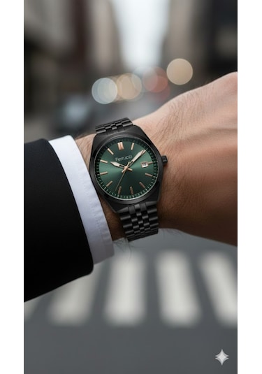 Ferrucci Erkek Kol Saati Siyah Renk, Yeşil Kadran - Fc03463m.06, 2 Yıl Garantili Siyah