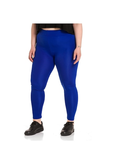 Büyük Beden Beli Lastikli Bilek Hizasında İndigo Bayan Tayt