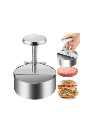 Maiyame 304 Paslanmaz Çelik Ev Kullanıma Manüel Hamburger Presi Dairesel Pastırma Kalıbı 140mm Çok Renkli