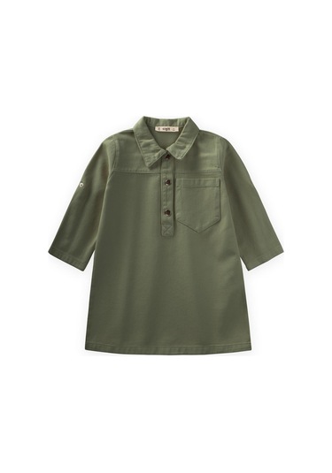 Boyalı Gabardin Elbise 2-7 Yaş Haki Yeşil Haki Yeşil