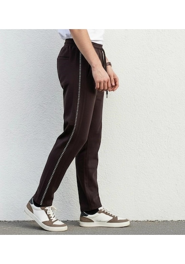 Plus Scorpion Erkek Slim Fit Pamuklu Eşofman Altı Kahverengi