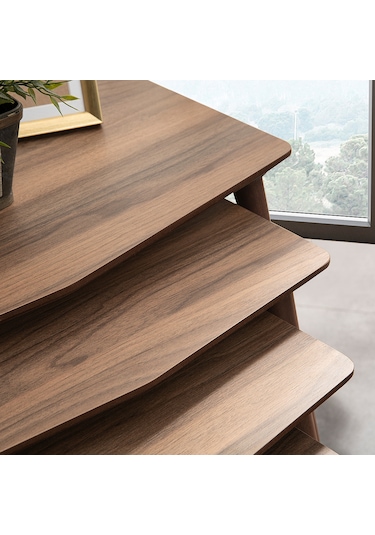 Vovvahome Vega 4lü Dörtlü Mdf Ahşap Zigon Sehpa - Ceviz