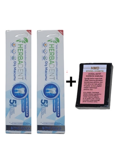 Herbadent Bitki Özlü Flörürsüz Diş Macunu 2 x 50 ML + Aktif Karbon Sabunu