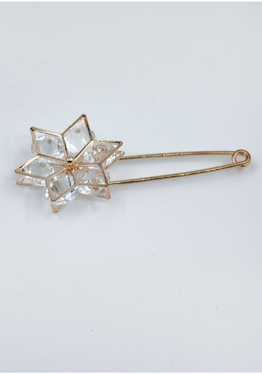 Kristal Taşlı Yıldız Figürlü Altın Renkli Broş Gold