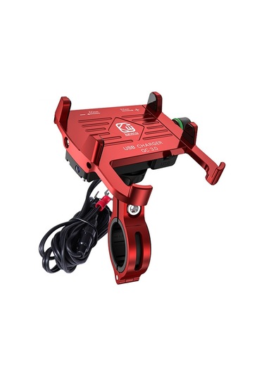 Kewig M6-s 12v Motosiklet Suya Dayanıklı Alüminyum Alaşımlı Cep Telefonu Braketi Qc3.0 Hızlı Şarj İle Kırmızı Kırmızı