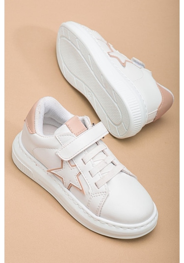 Kız Çocuk Spor Ayakkabı Pudra Cırtlı Yıldız Model Dikişli Taban-3607 Pudra