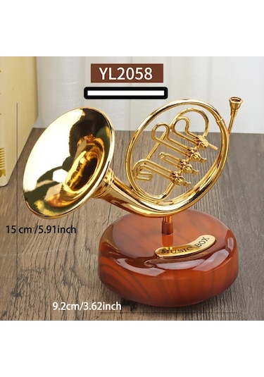 Willowhaven 2057 Small Lüks Döner Müzik Kutusu Altın Saksafon Trompet Kornet Dekor