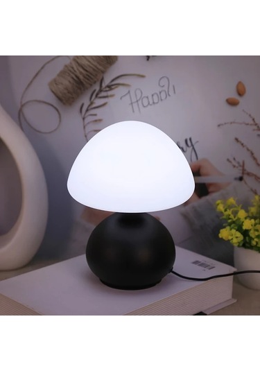 Willowhaven 1pc Simple Retro Siyah Top Mantar Masa Lambası, Usb Bağlantı, 3 Renk, Kısılabilir, Yatak Odası Ve Çalışma Odası Işık Füme