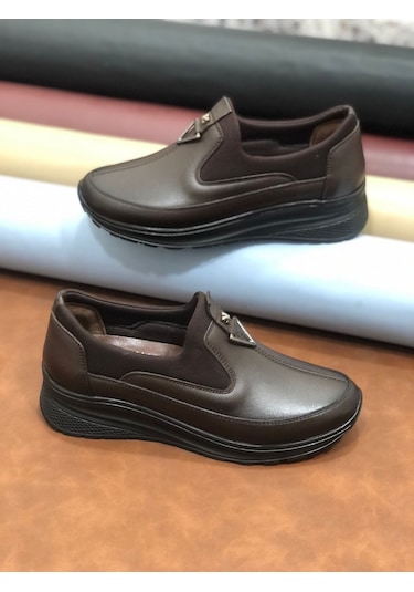 Marяka Hakiki Deri Tam Ortopedik Hafif Yumuşak Kadın Anne Ayakkabısı Kahve