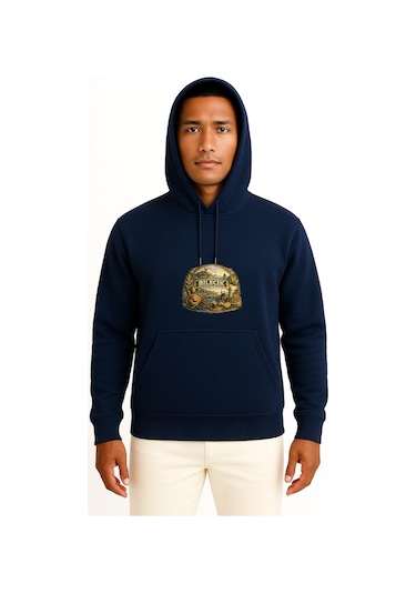 Bahriyeli Collection Kapüşonlu Bilecik Göğüs Baskılı Unisex Sweatshirt Lacivert