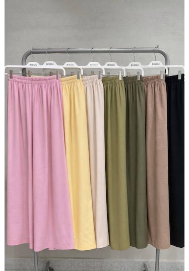 Keten Bol Pantolon Krem