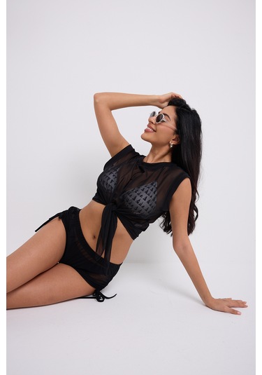 By Papi Büzgülü Tül Şort Siyah