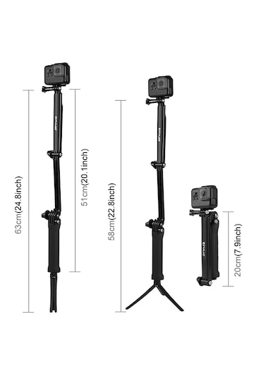 Puluz 3 Yönlü Kavrama Katlanabilir Tripod Selfie-stick Monopod