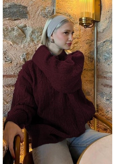 Madmext Bordo Bisiklet Yaka Örme Triko Kazak Mg2009 Bordo