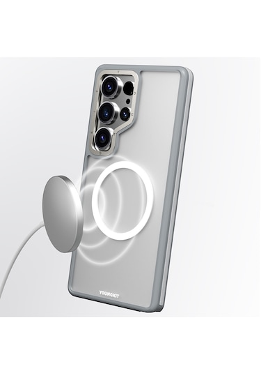 Galaxy S25 Ultra Kılıf Magsafe Uyumlu Youngkit Rock Sand Serisi Kapak Gri