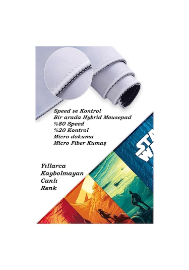Star Wars Oyun Gaming Klavye Mouse Pad Kaymaz Taban Kenarları Dikişli Su Geçirmez Masa Matı 70x30 Cm