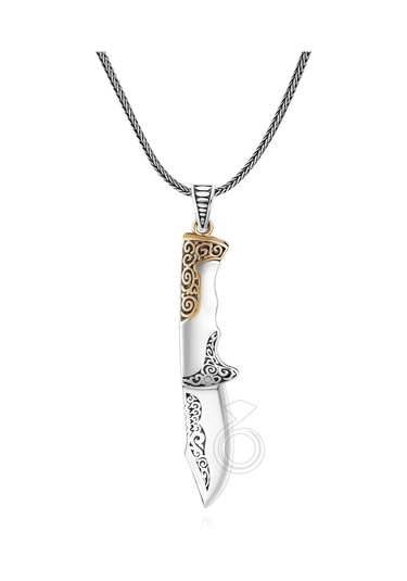 925 Ayar Gümüş Avcı Bıçağı Tasarım Açılır Kapanır Erkek Kolye Gümüş