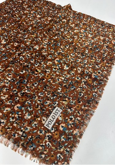 Poloist Desenli Flamalı Keten Eşarp- 05653 Kiremit