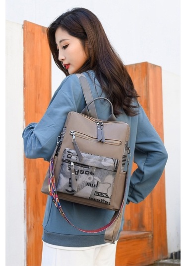 Kadın Modası Kontrast Renk Trendy Okul Çantası Büyük Kapasiteli Sırt Çantası Gri Gri