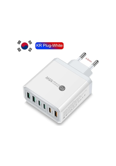 Guseyee55w Pd Usb 6 Portlu Hızlı Şarj Cihazı - İphone Uyumlu Samsung Huawei Xiaomi İçin Seyahat Şarj Dedistribütör Garantili
