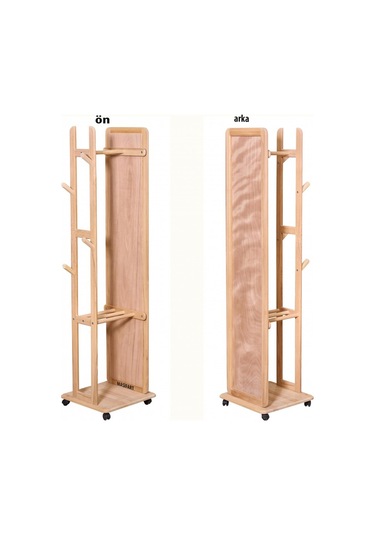 Masifart Longa Aynalı Askılık Cilasız Ham Ahşap