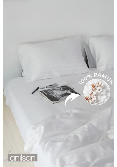 Çizgili Çift Kişilik Lastikli Çarşaf %100 Pamuk,83 Tel