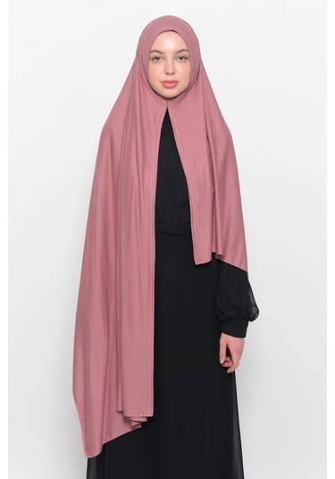 Hazır Pratik Geçmeli Lüks Düz Penye Şal Çapraz Hizalı Gül Kurusu