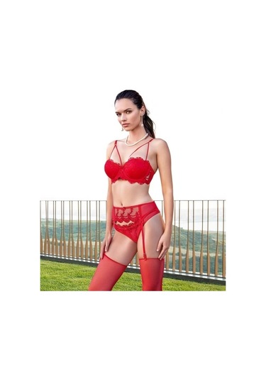 2491 Dolgulu Jartiyer Takım Kırmızı