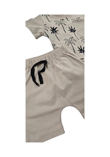 Palmiye Desenli Erkek Bebek Şortlu Takım kahverengi