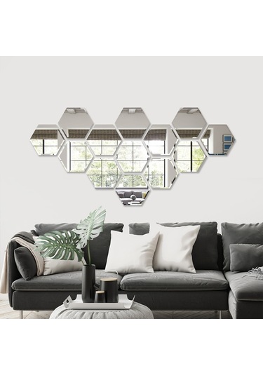 Decorıta Ayna - 13'Lü Takım Altıgen Ayna Çok Renkli