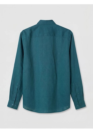 Lc Waikiki Petrol Regular Fit %100 Keten Erkek Gömlek