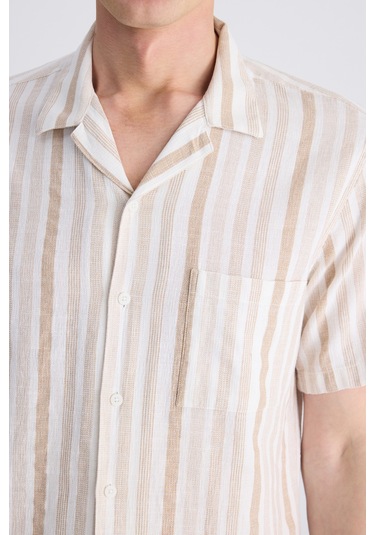 Twn Relaxed Fit Bej Armürlü %100 Pamuklu Gömlek 4ec02f1023132 Bej