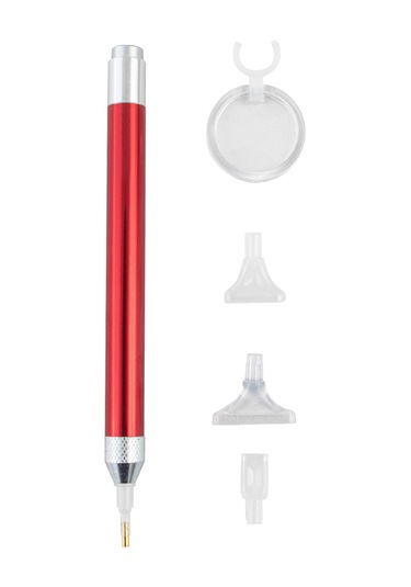 Neevoyu Işıklı Büyük Görünümlü El Kalemi Seti - 4 Farklı Uç 1,3,6,9 Delik - Pırlanta Boyama İçin Verimlilik Artırıcı - Kırmızı Pil Dahil Değil Kırmızı